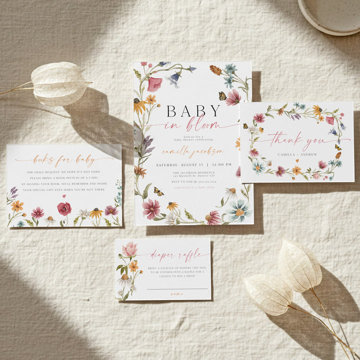CAMILLA Baby in Bloom Wildflower Baby Shower Invitation Set