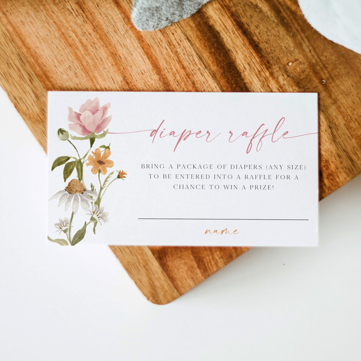 CAMILLA Wildflower Floral Baby Shower Diaper Raffle Card