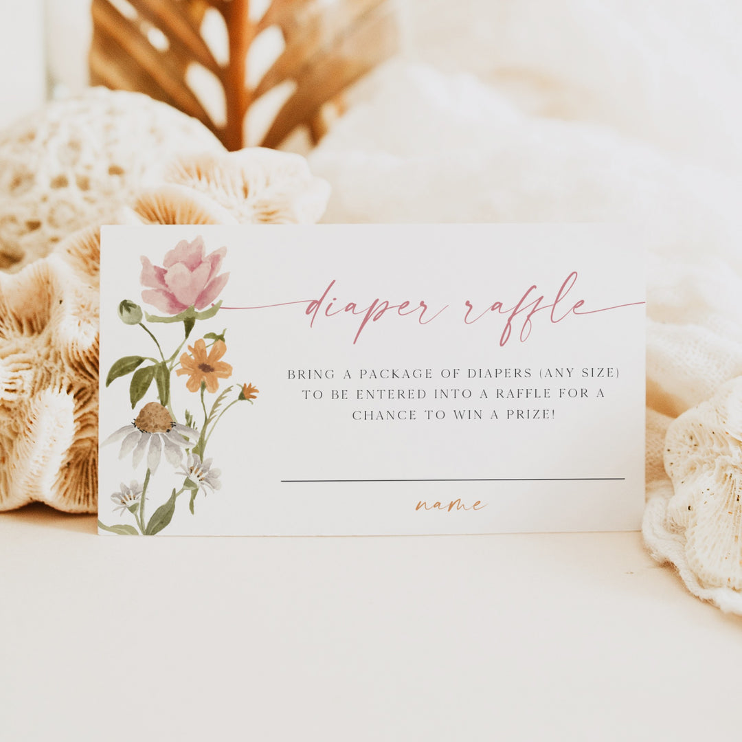 CAMILLA Wildflower Floral Baby Shower Diaper Raffle Card