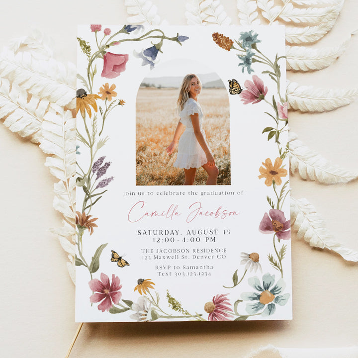CAMILLA Wildflower Graduation Party Invitation with Photos