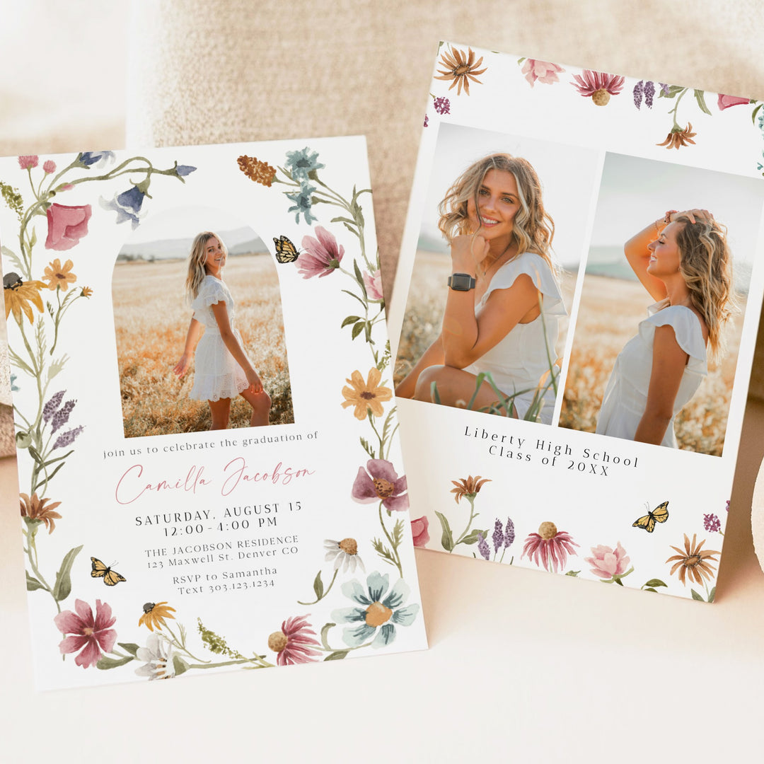 CAMILLA Wildflower Graduation Party Invitation with Photos