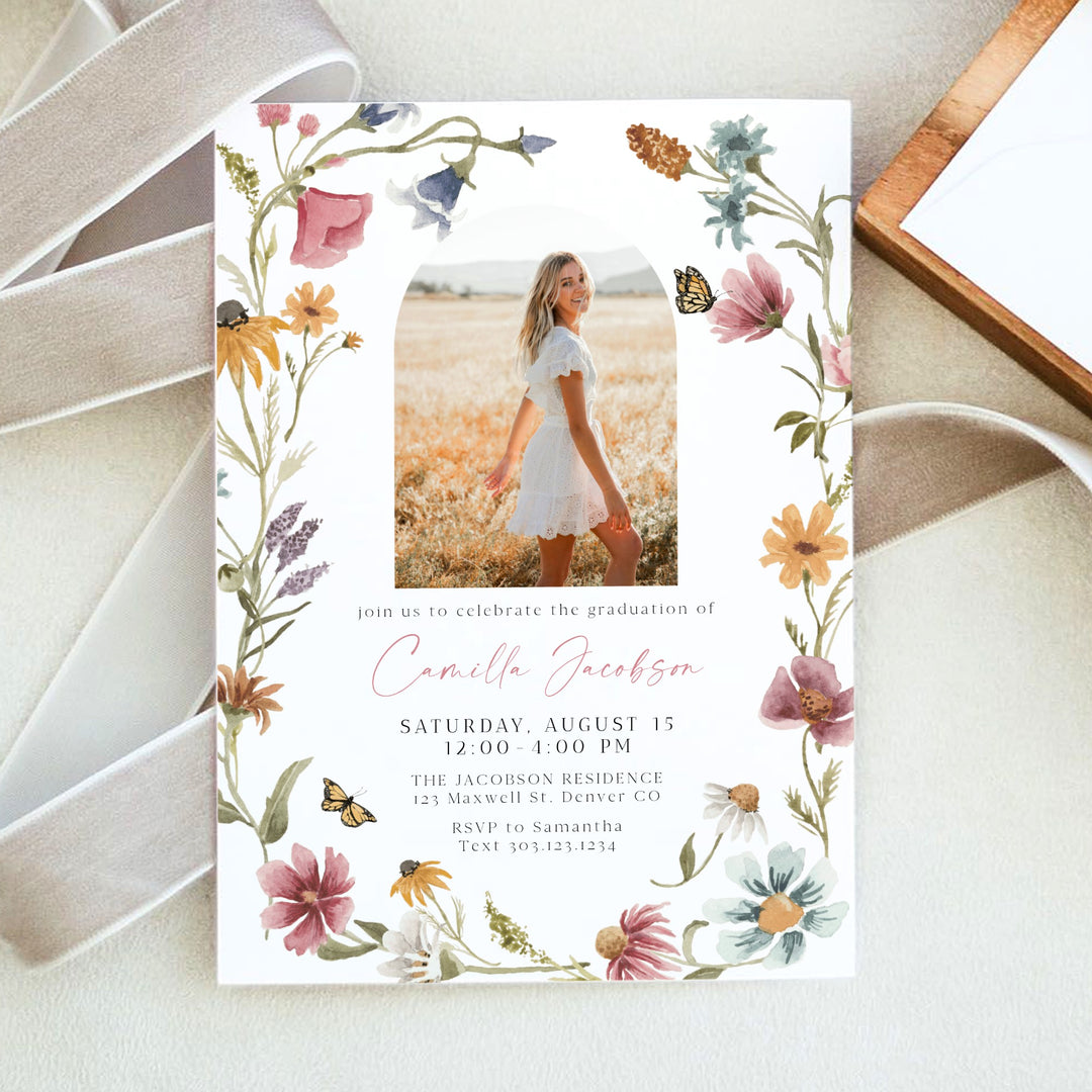 CAMILLA Wildflower Graduation Party Invitation with Photos