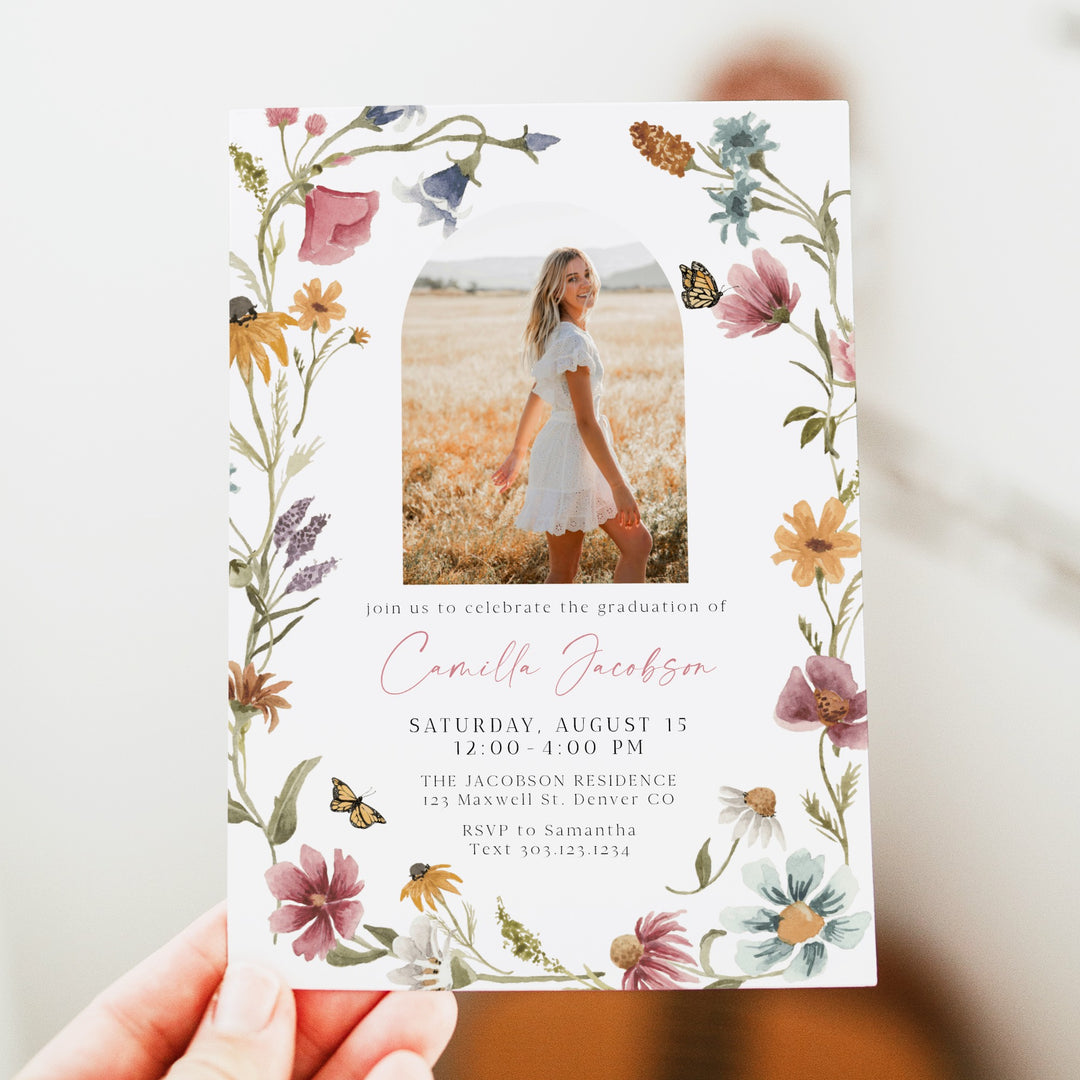 CAMILLA Wildflower Graduation Party Invitation with Photos