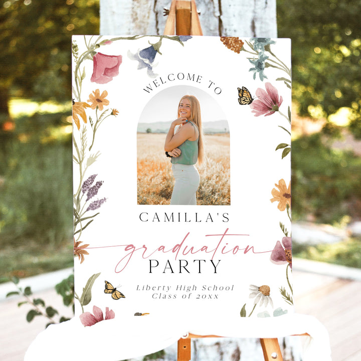 CAMILLA Wildflower Graduation Party Welcome Sign with Photo