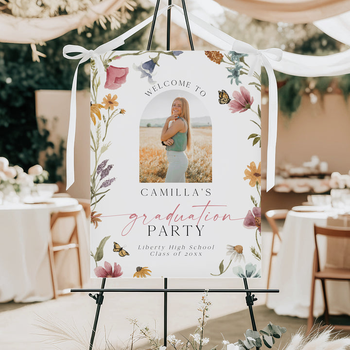 CAMILLA Wildflower Graduation Party Welcome Sign with Photo