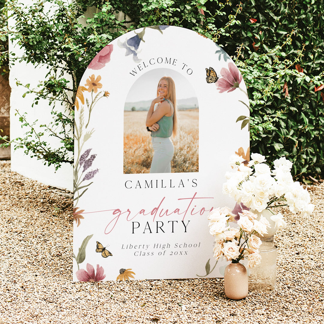 CAMILLA Wildflower Graduation Party Welcome Sign with Photo