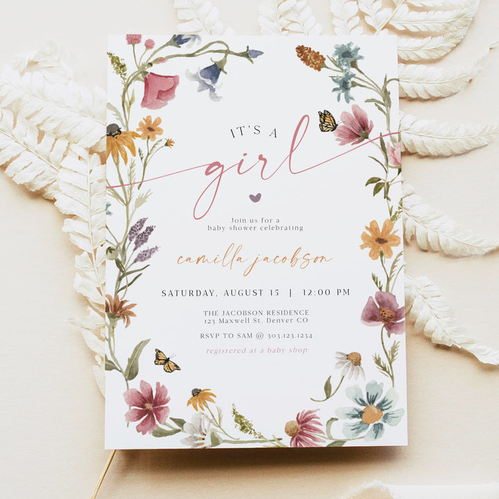 CAMILLA It's a Girl Wildflower Baby Shower Invitation