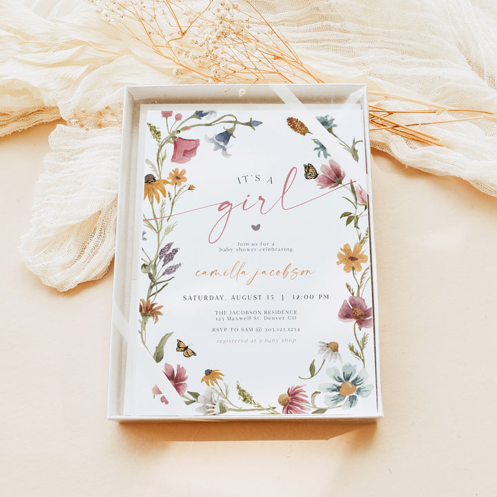 CAMILLA It's a Girl Wildflower Baby Shower Invitation