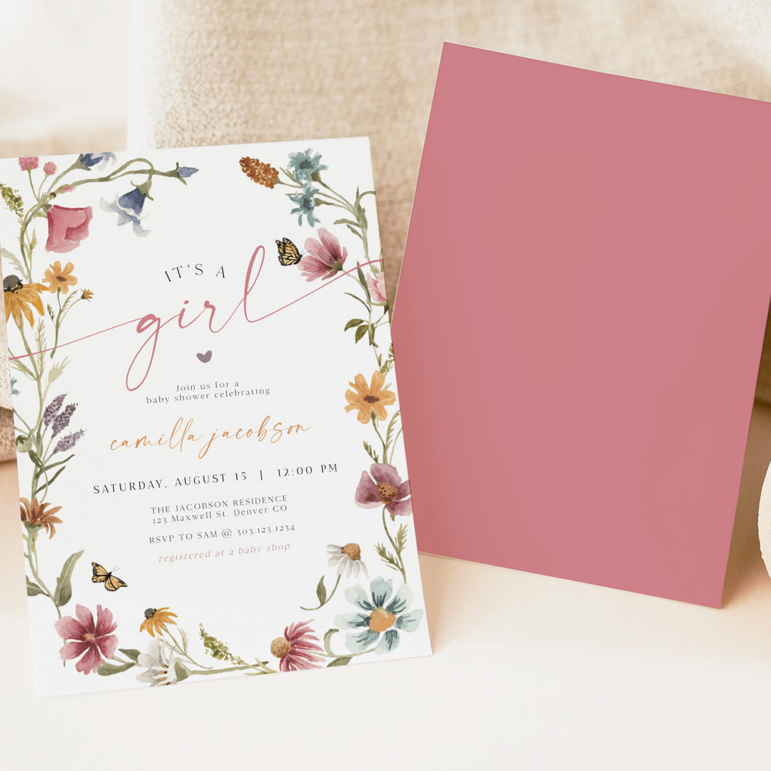 CAMILLA It's a Girl Wildflower Baby Shower Invitation