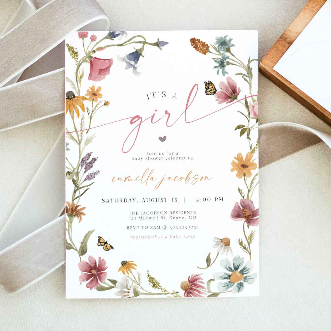 CAMILLA It's a Girl Wildflower Baby Shower Invitation