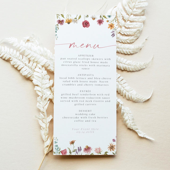CAMILLA Colorful Boho Wildflower Menu Cards