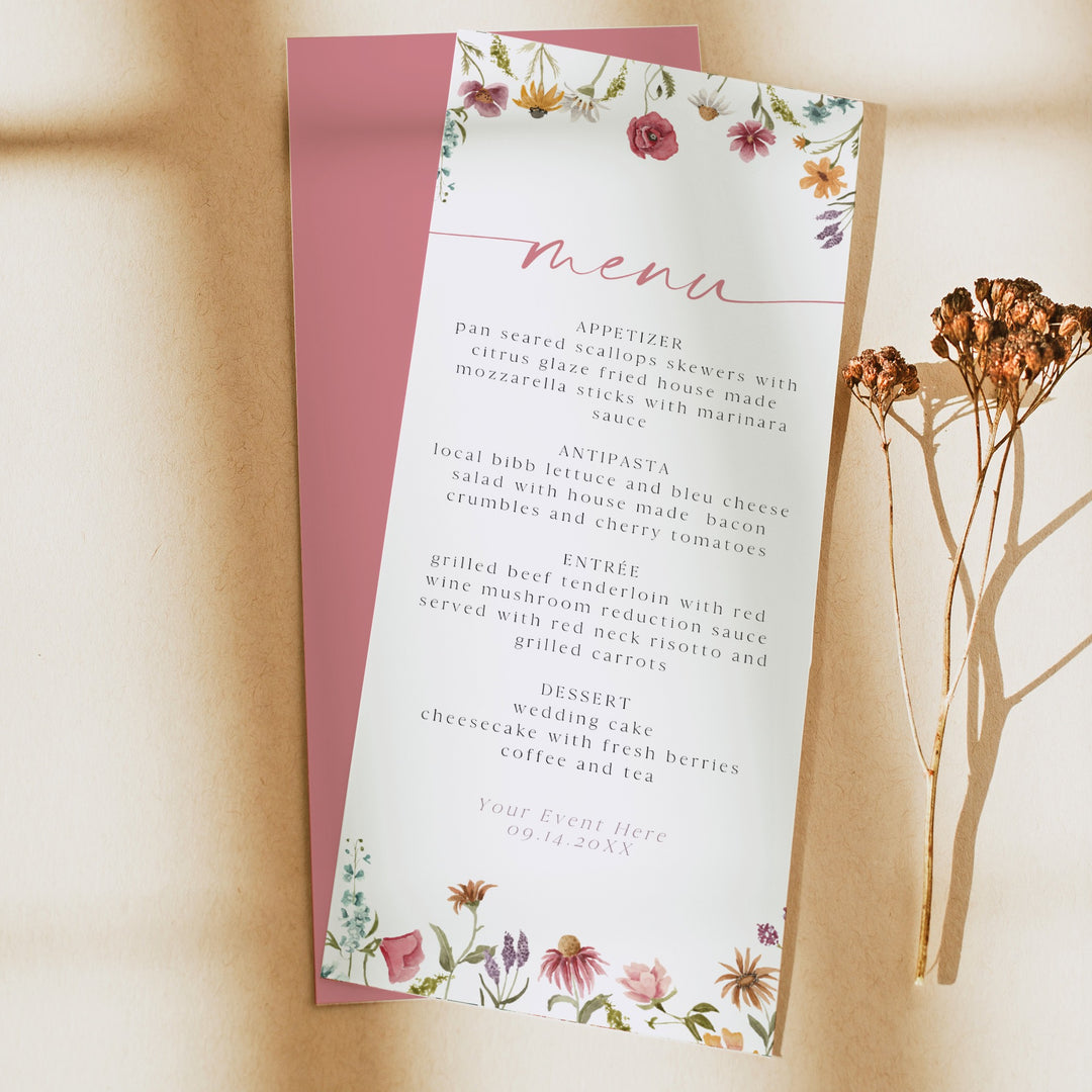 CAMILLA Colorful Boho Wildflower Menu Cards