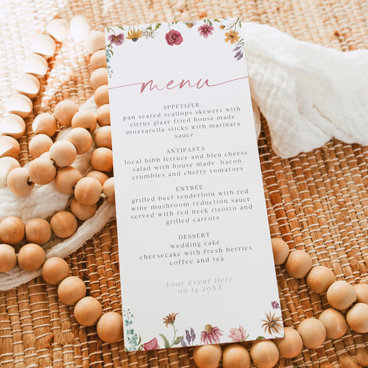 CAMILLA Colorful Boho Wildflower Menu Cards