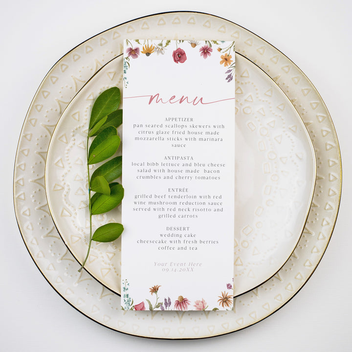 CAMILLA Colorful Boho Wildflower Menu Cards