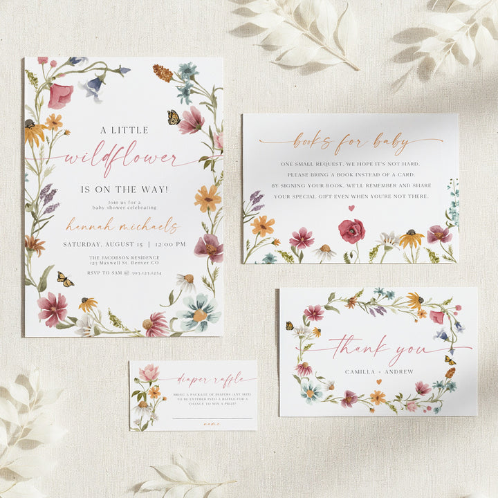 CAMILLA A Little Wildflower Floral Baby Shower Invitation Set