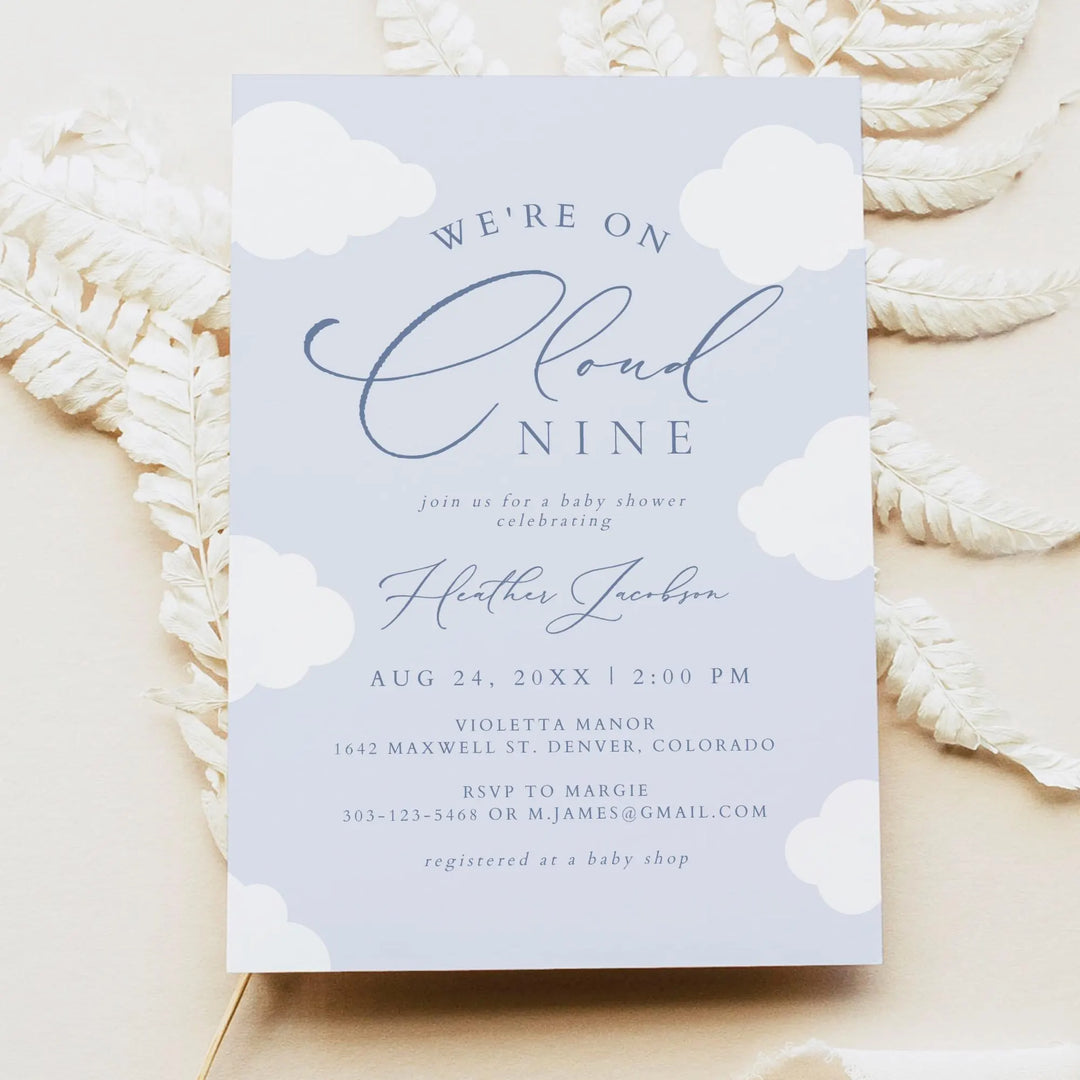 CAPRICE On Cloud Nine Blue Baby Boy Baby Shower Invitation Suite