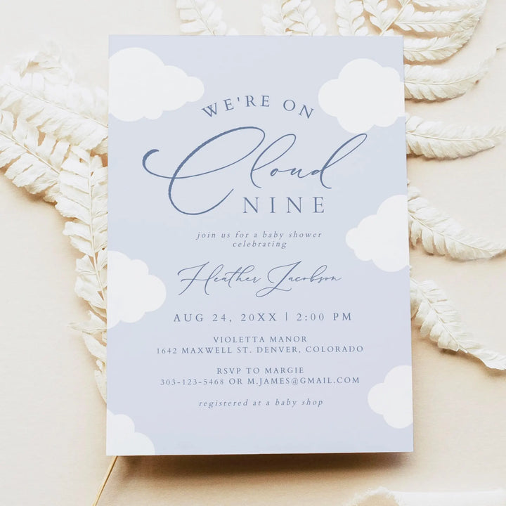 CAPRICE On Cloud Nine Blue Baby Boy Baby Shower Invitation Suite