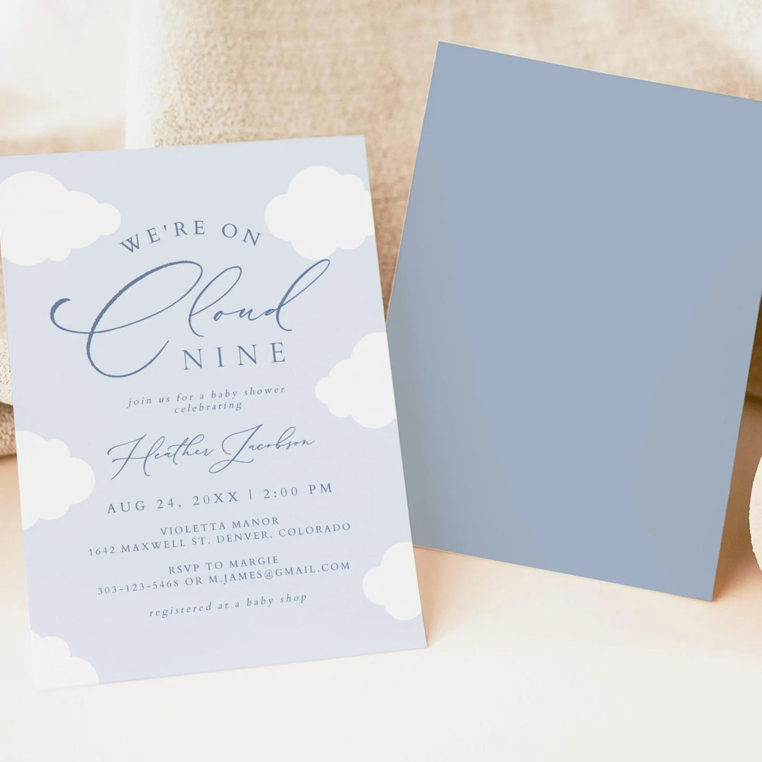 CAPRICE On Cloud Nine Blue Baby Boy Baby Shower Invitation Suite