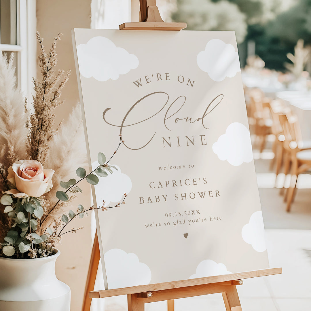 CAPRICE Beige On Cloud Nine Gender Neutral Baby Shower Welcome Sign