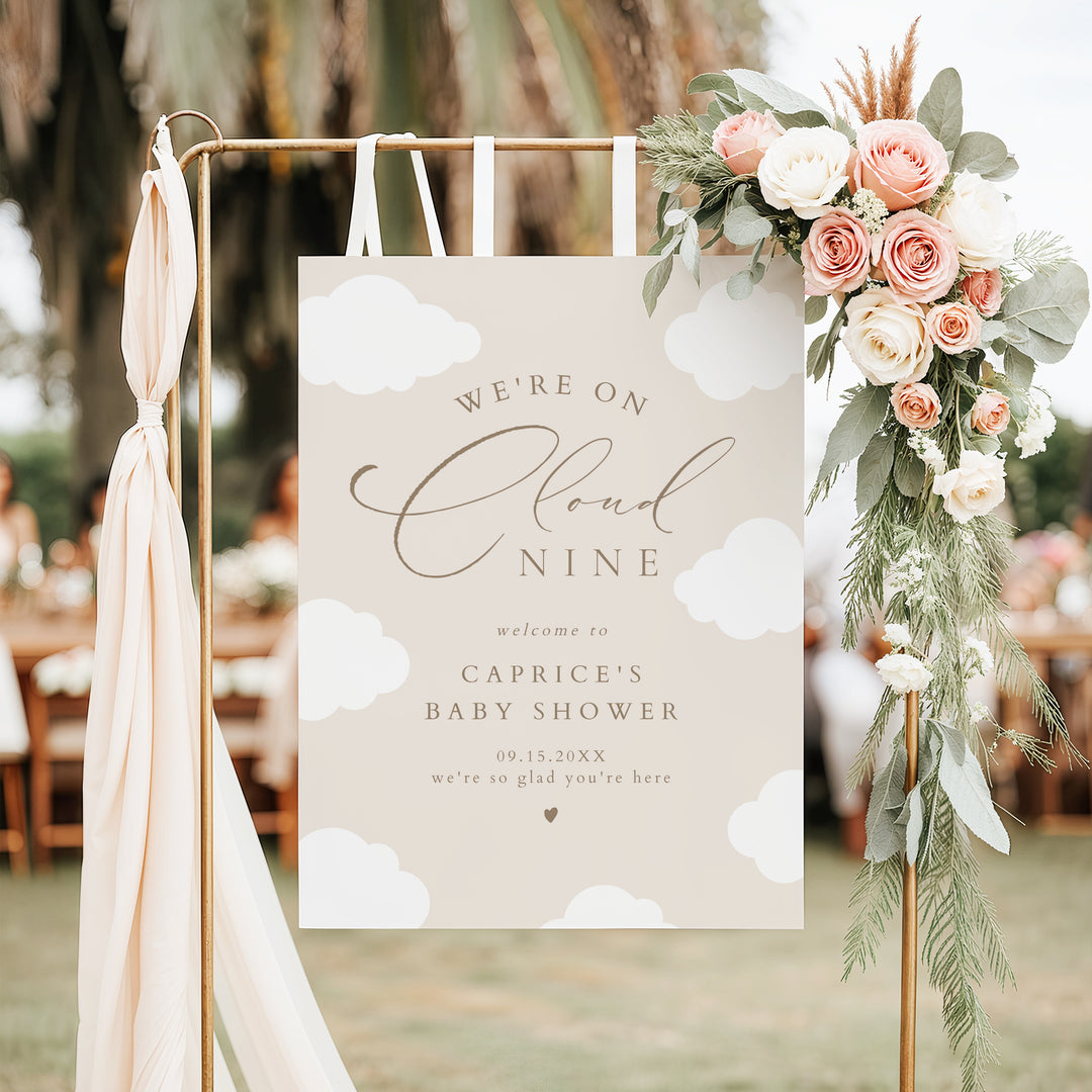 CAPRICE Beige On Cloud Nine Gender Neutral Baby Shower Welcome Sign