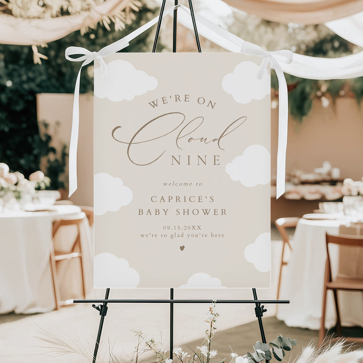 CAPRICE Beige On Cloud Nine Gender Neutral Baby Shower Welcome Sign