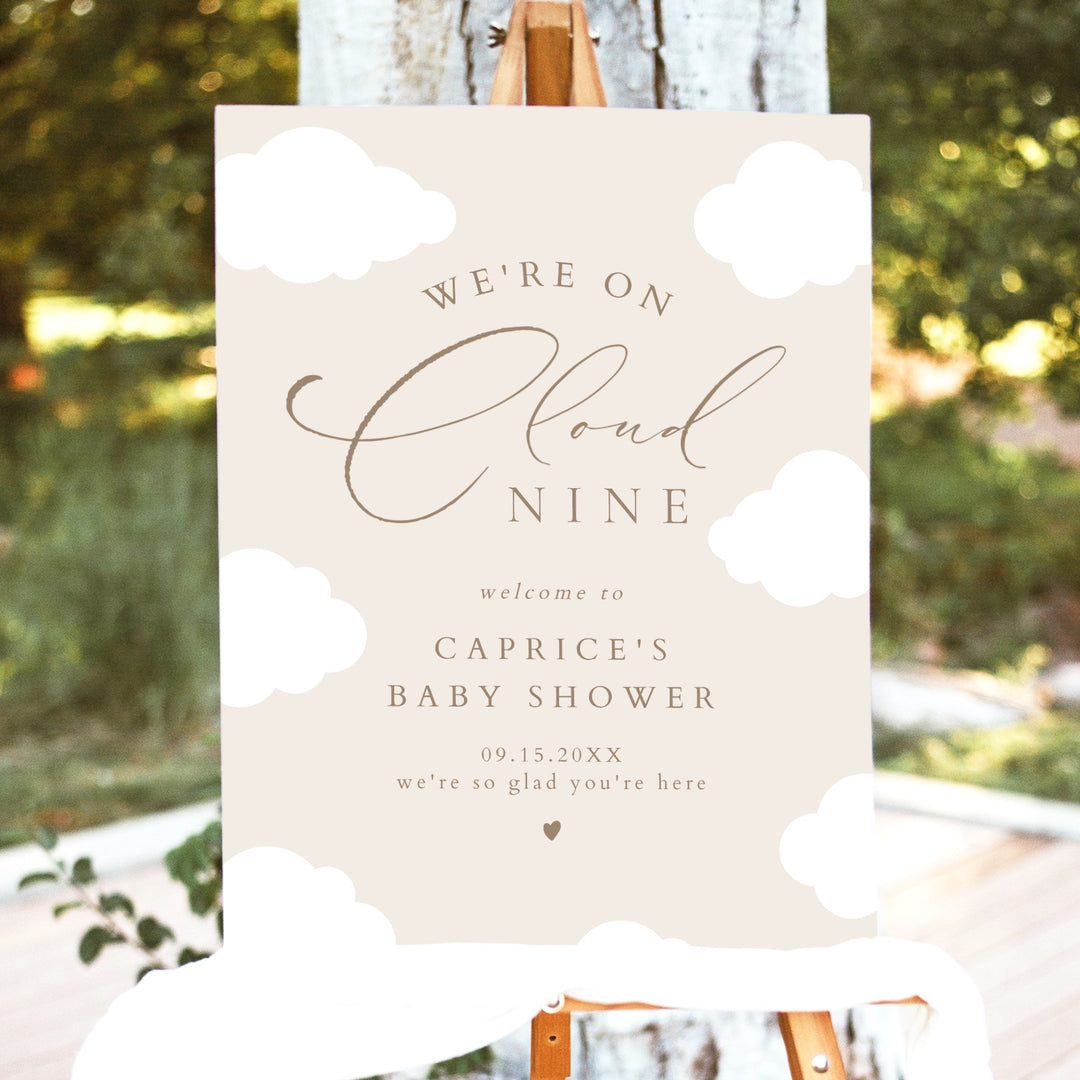 CAPRICE Beige On Cloud Nine Gender Neutral Baby Shower Welcome Sign