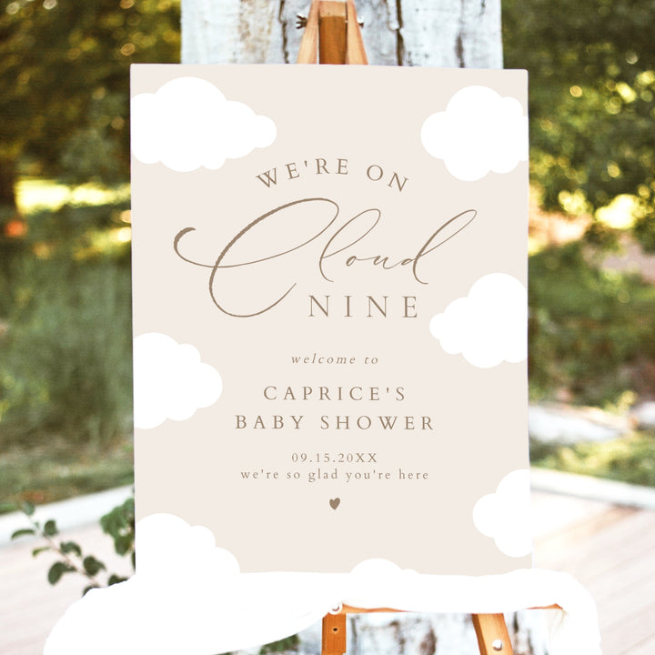 CAPRICE Beige On Cloud Nine Gender Neutral Baby Shower Welcome Sign