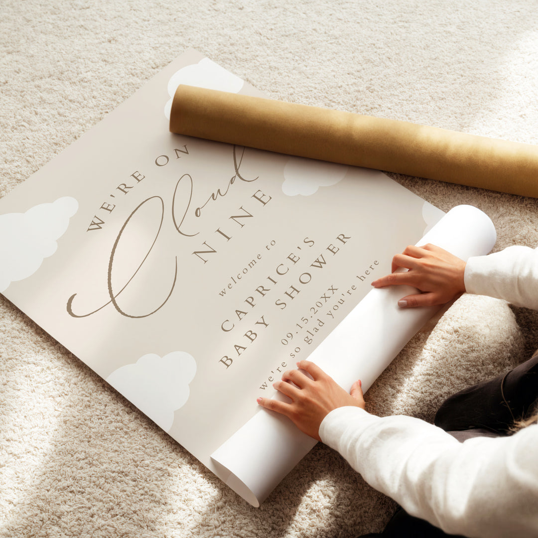 CAPRICE Beige On Cloud Nine Gender Neutral Baby Shower Welcome Sign