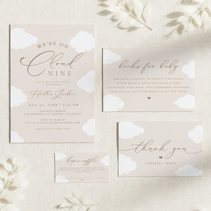 CAPRICE On Cloud Nine Beige Gender Neutral Baby Shower Invitation Suite