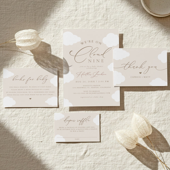 CAPRICE On Cloud Nine Beige Gender Neutral Baby Shower Invitation Suite