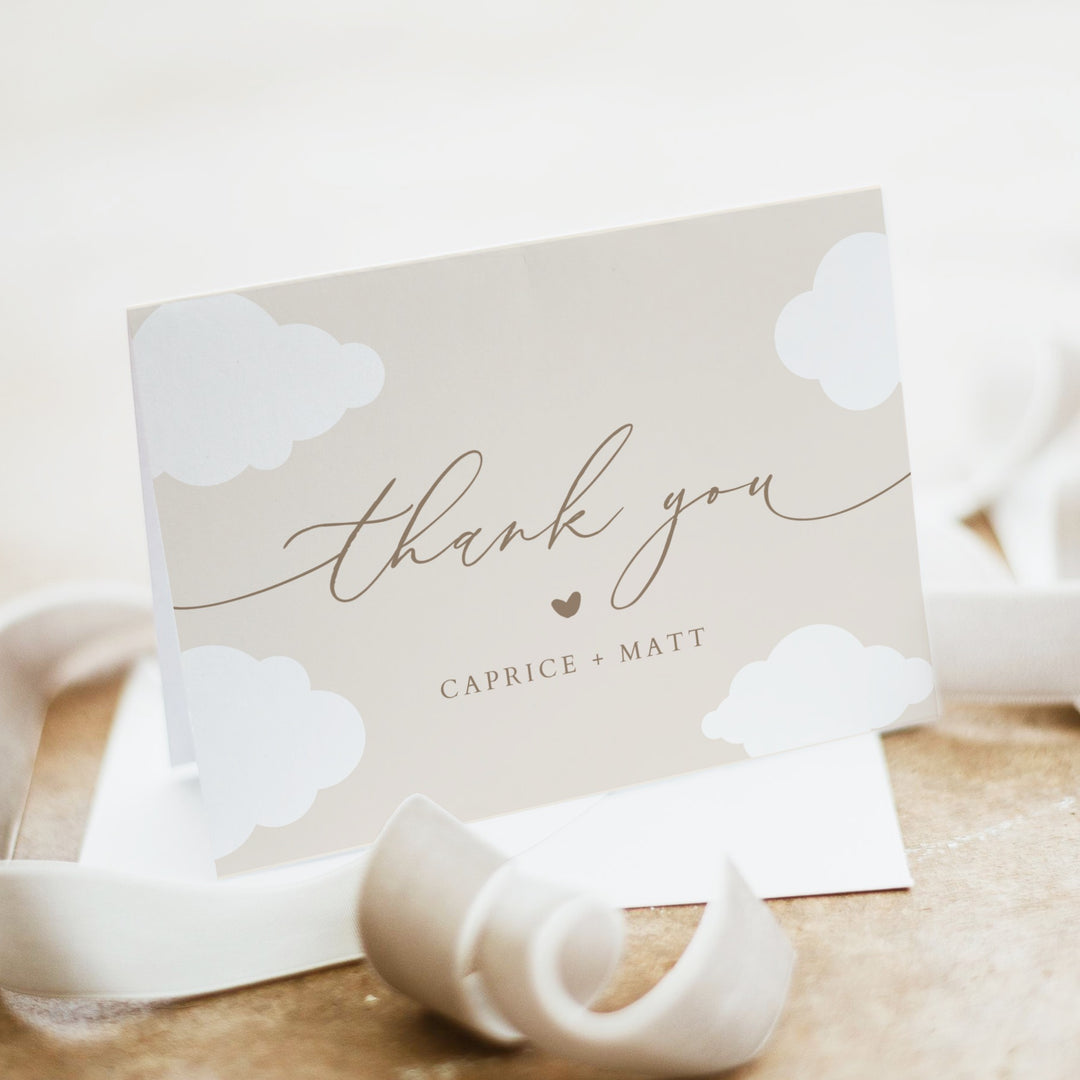CAPRICE On Cloud Nine Beige Gender Neutral Baby Shower Invitation Suite