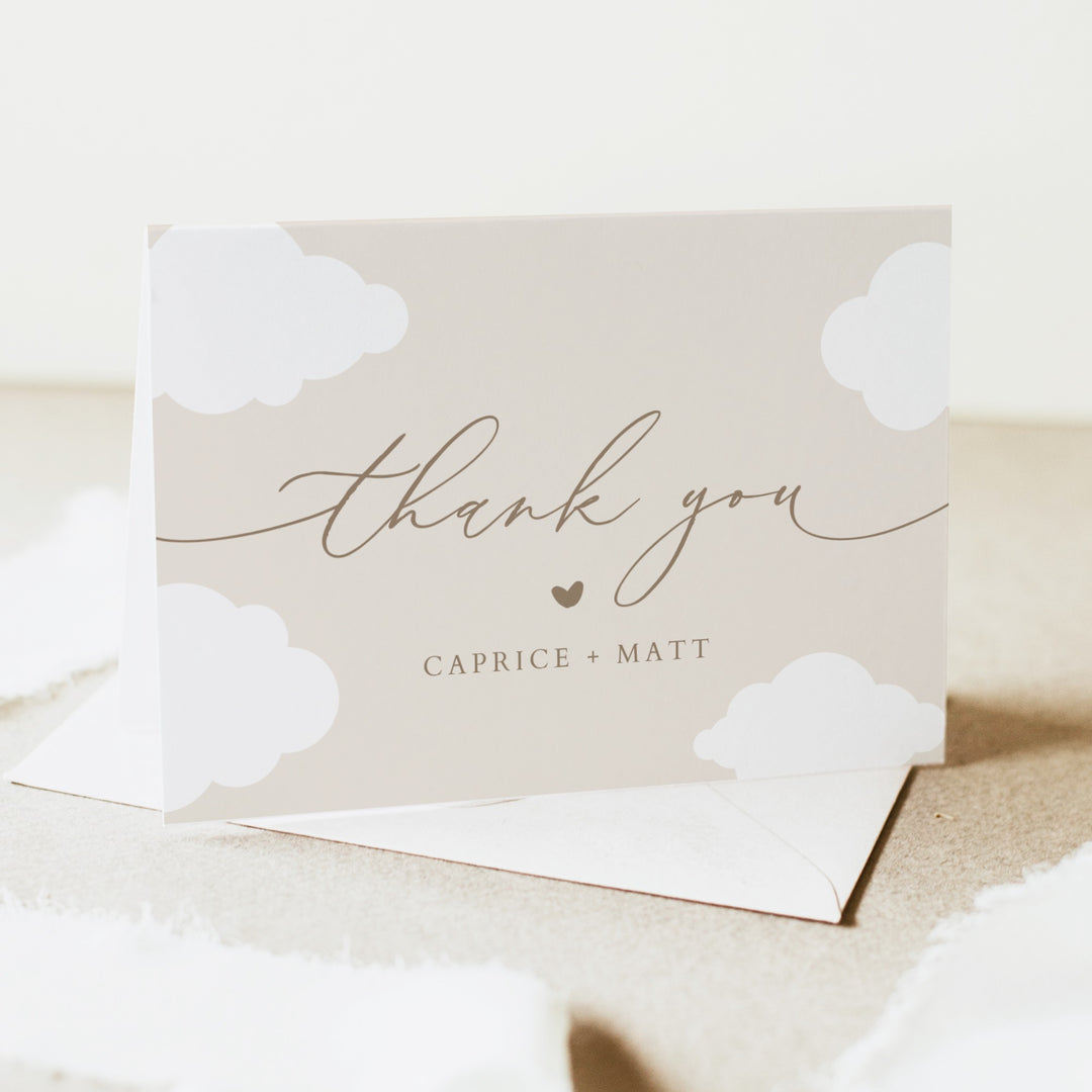 CAPRICE Beige Cloud Nine Gender Neutral Baby Shower Personalized Thank You Cards