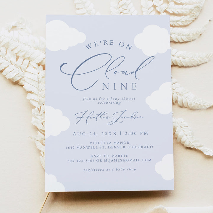 CAPRICE On Cloud Nine Blue Baby Boy Baby Shower Invitation