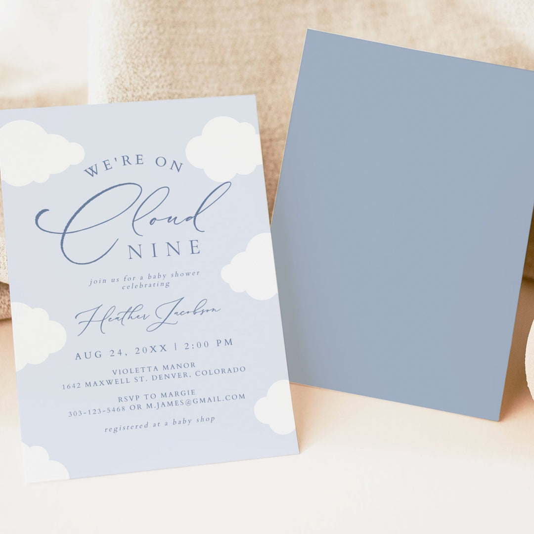 CAPRICE On Cloud Nine Blue Baby Boy Baby Shower Invitation