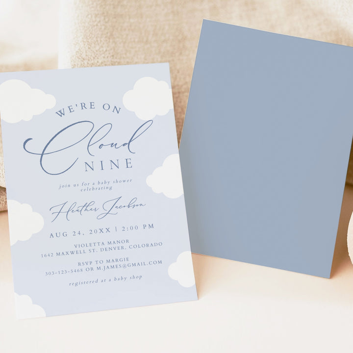 CAPRICE On Cloud Nine Blue Baby Boy Baby Shower Invitation