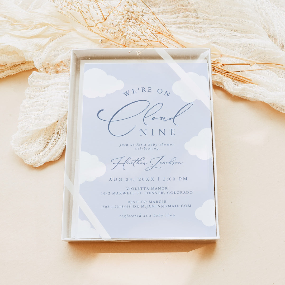 CAPRICE On Cloud Nine Blue Baby Boy Baby Shower Invitation