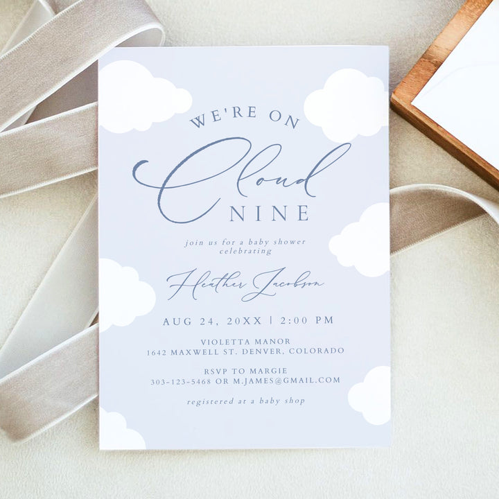 CAPRICE On Cloud Nine Blue Baby Boy Baby Shower Invitation