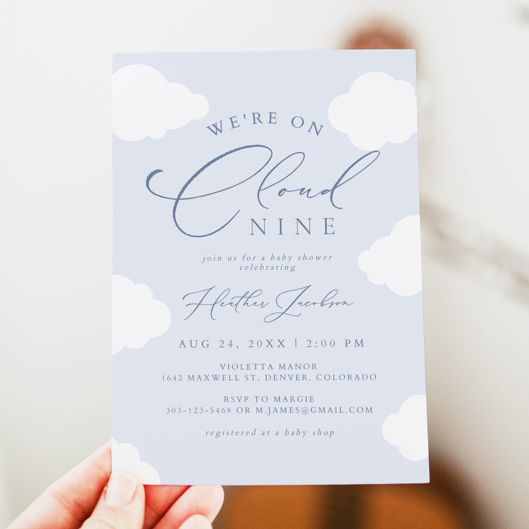CAPRICE On Cloud Nine Blue Baby Boy Baby Shower Invitation