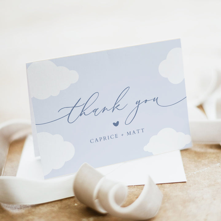 CAPRICE Blue Cloud Nine Baby Boy Baby Shower Personalized Thank You Cards