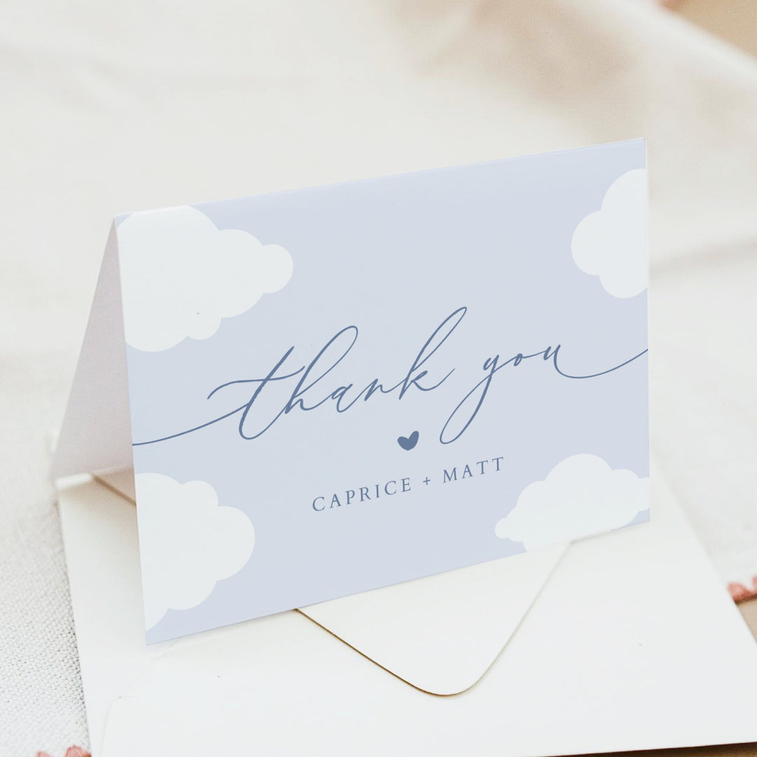 CAPRICE Blue Cloud Nine Baby Boy Baby Shower Personalized Thank You Cards