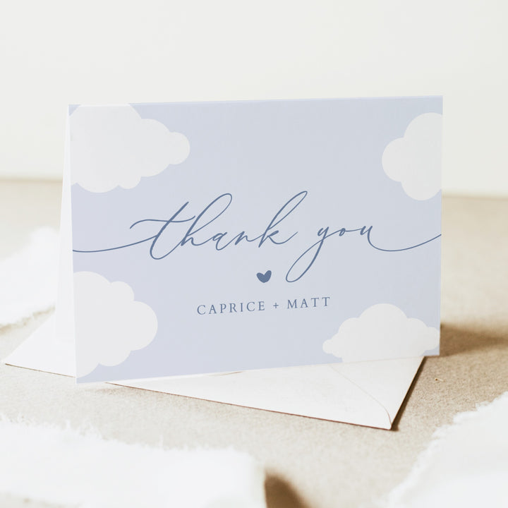CAPRICE Blue Cloud Nine Baby Boy Baby Shower Personalized Thank You Cards