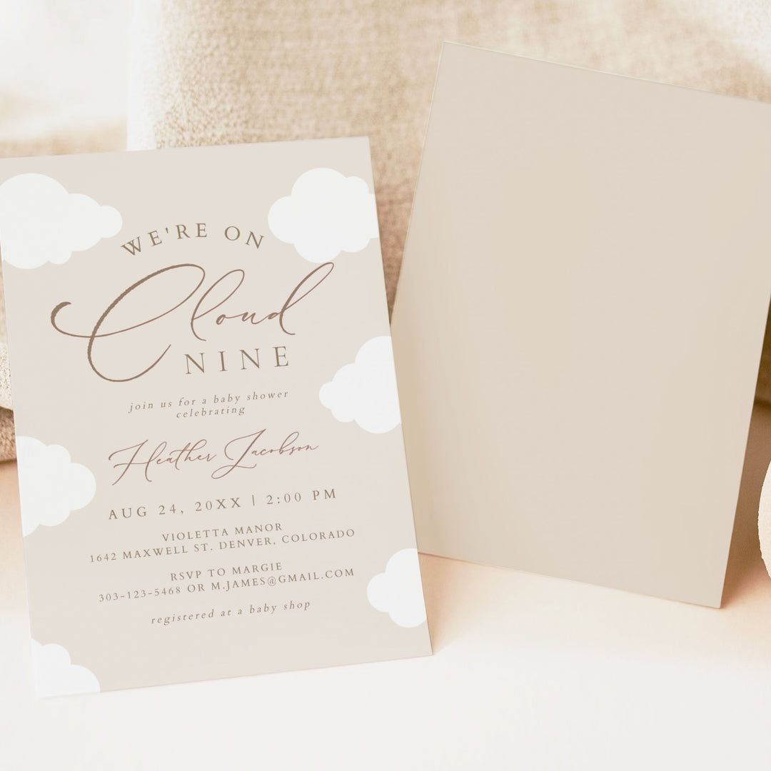 CAPRICE On Cloud Nine Beige Gender Neutral Baby Shower Invitation