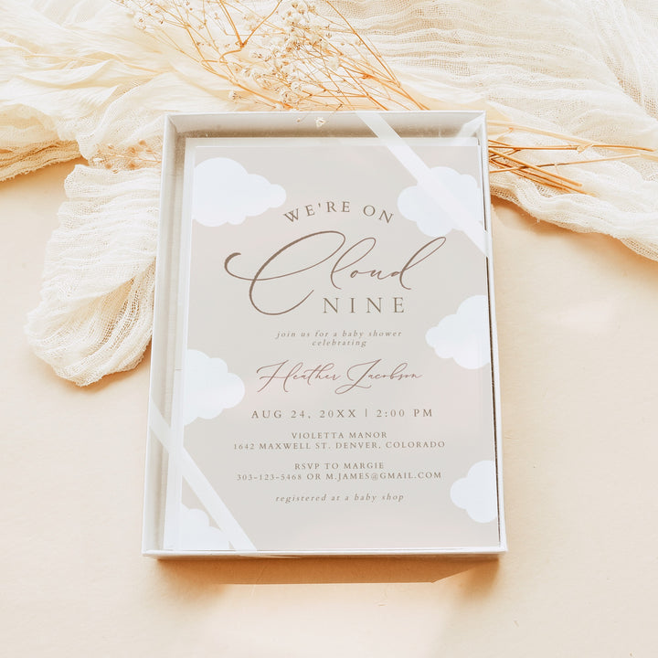 CAPRICE On Cloud Nine Beige Gender Neutral Baby Shower Invitation