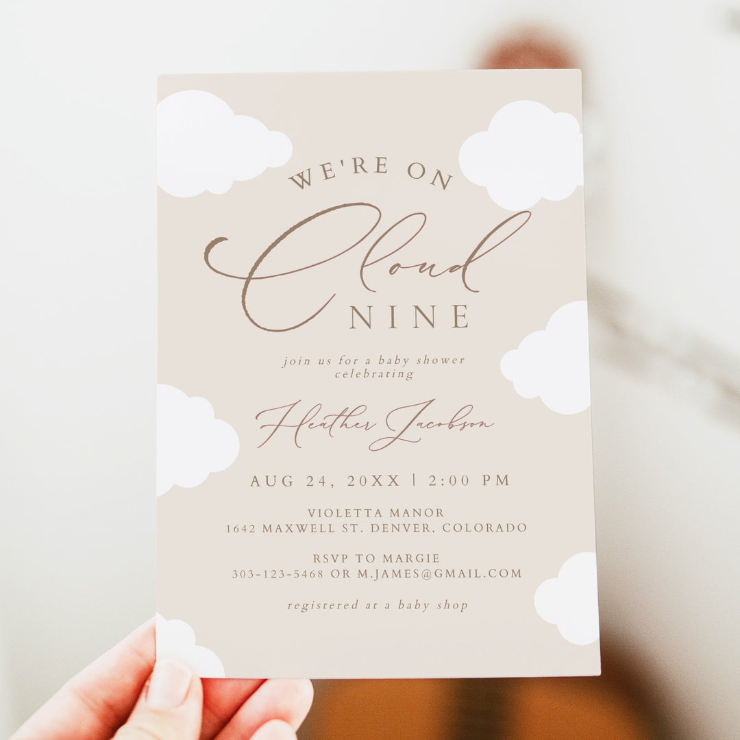 CAPRICE On Cloud Nine Beige Gender Neutral Baby Shower Invitation