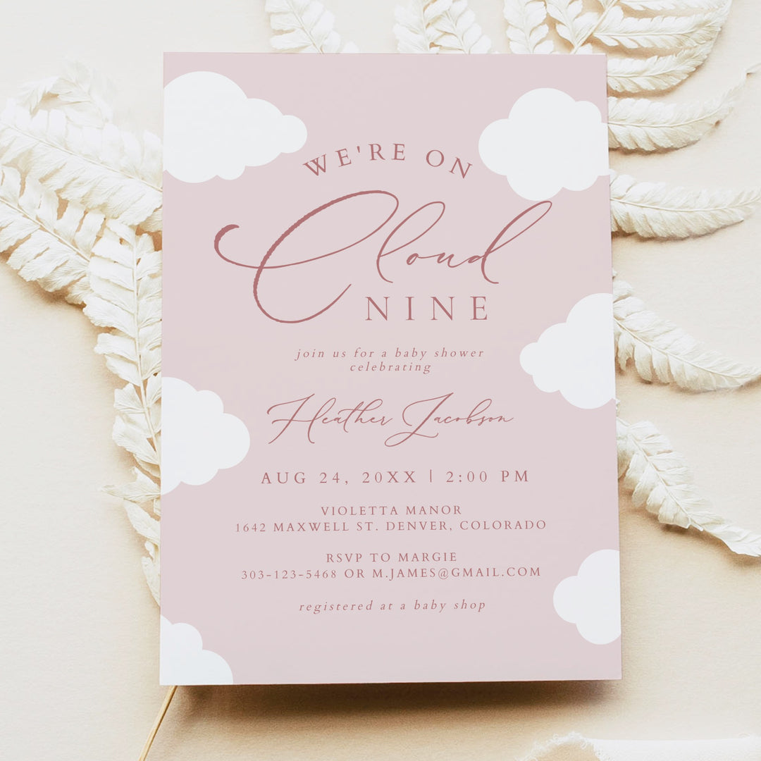 CAPRICE On Cloud Nine Pink Baby Girl Baby Shower Invitation
