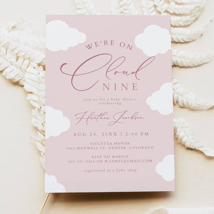 CAPRICE On Cloud Nine Pink Baby Girl Baby Shower Invitation