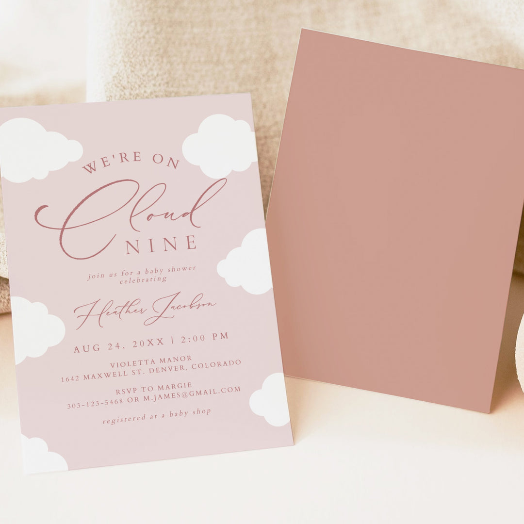 CAPRICE On Cloud Nine Pink Baby Girl Baby Shower Invitation