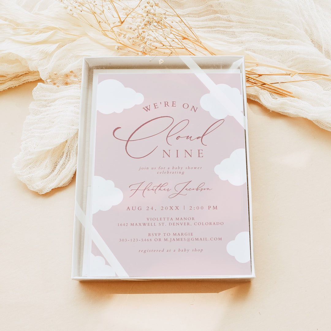 CAPRICE On Cloud Nine Pink Baby Girl Baby Shower Invitation