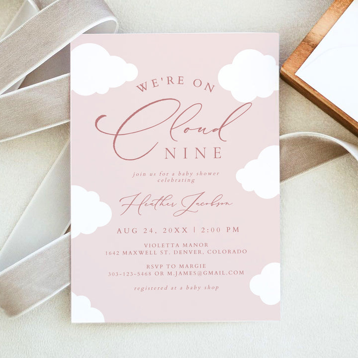 CAPRICE On Cloud Nine Pink Baby Girl Baby Shower Invitation