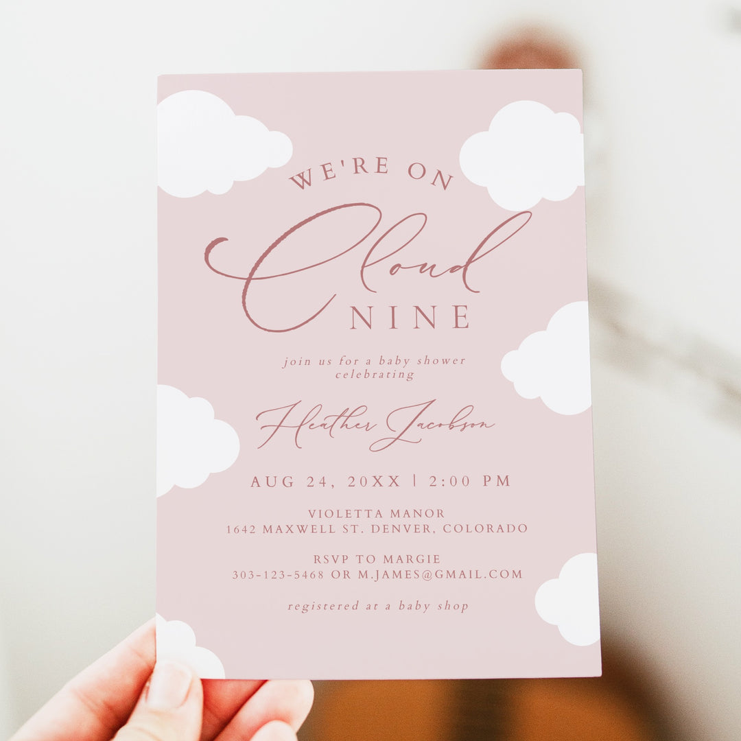 CAPRICE On Cloud Nine Pink Baby Girl Baby Shower Invitation